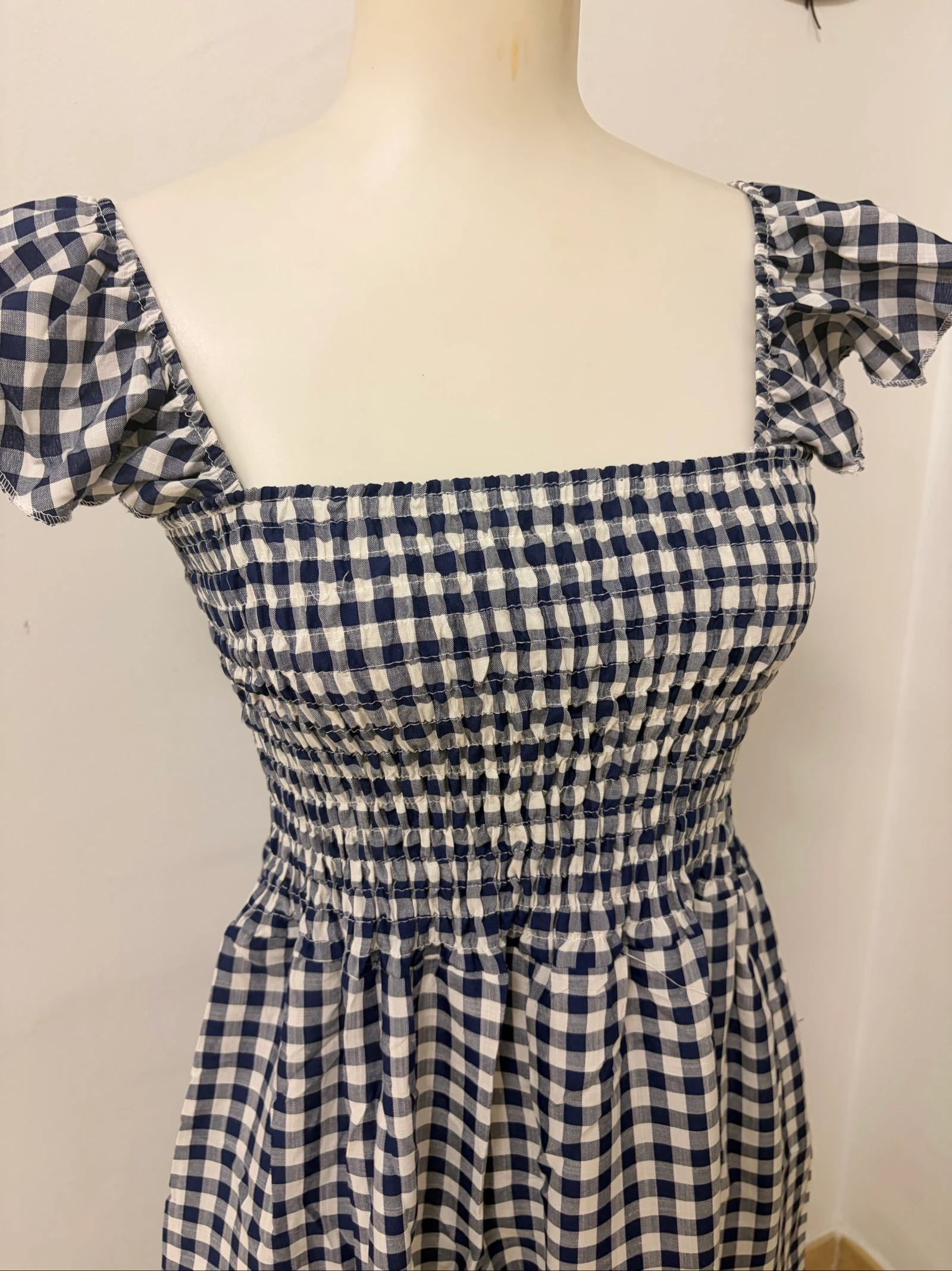 Navy blue dress with gingham pockets – photo 2
